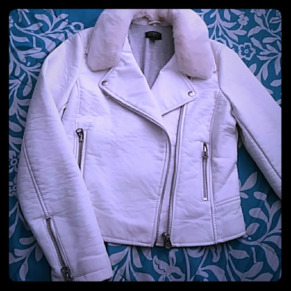 Ladies white leather jacket